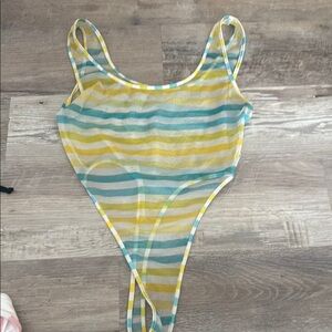 Blue and Yellow Striped One Piece Swimsuit